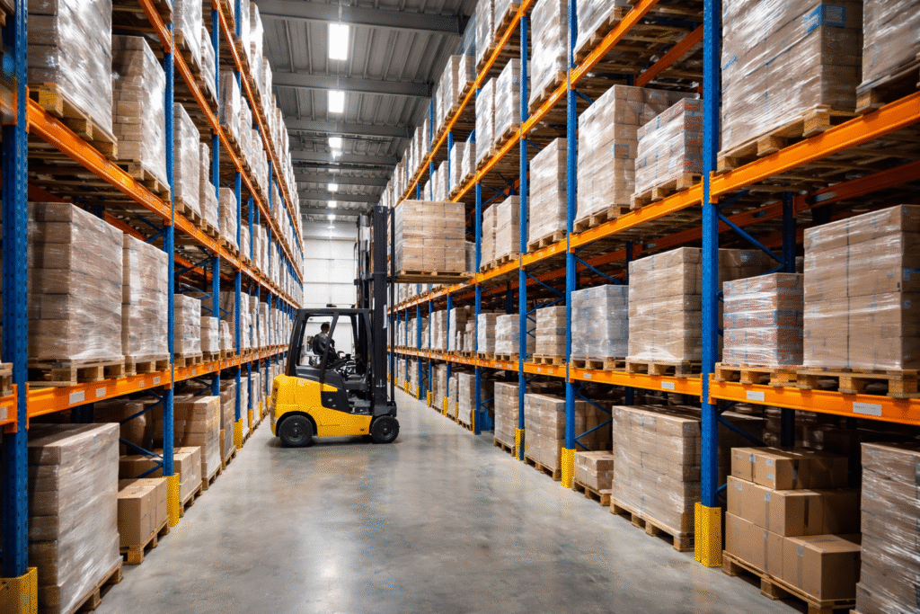 entrepôt logistique pme moderne avec racks à palettes