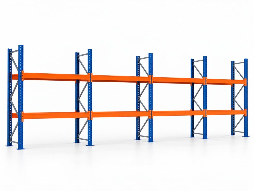 Kit rack à palettes 15 m, hauteur 3 m : 4 travées, 5 échelles, lisses de 3 600 mm