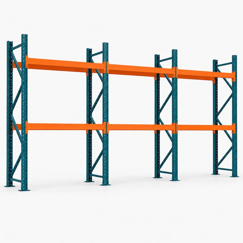 Kit rack à palettes 8,1 m, hauteur 3 m : 3 travées, 4 échelles, lisses de 2 700 mm