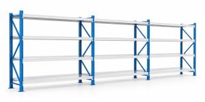 Kit rayonnage mi-lourd 5,4 m, 3 travées et 12 niveaux, vue d'ensemble