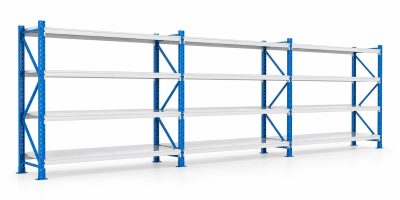 Kit rayonnage mi-lourd 5,4 m, 3 travées et 12 niveaux, vue d'ensemble